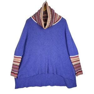 100% Baby Alpaca Peruvian Sweater Poncho One Size Purple Fair Isle Oversized